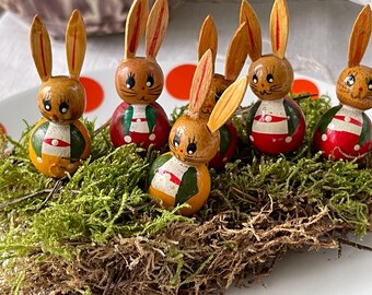 6 Easter bunnies, Easter, Easter pendants, Easter eggs wooden bunnies wooden ball Easter plugs