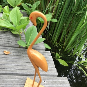 Flamingo vintage, old wood flamingo, mid century wooden figurine, 60s wooden figurine, decoration animal statue, retro gift, home accessory