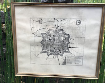 Mappa della città incisa in rame Merian Mattheus, Frankenthal, anno 1650 mappa della città