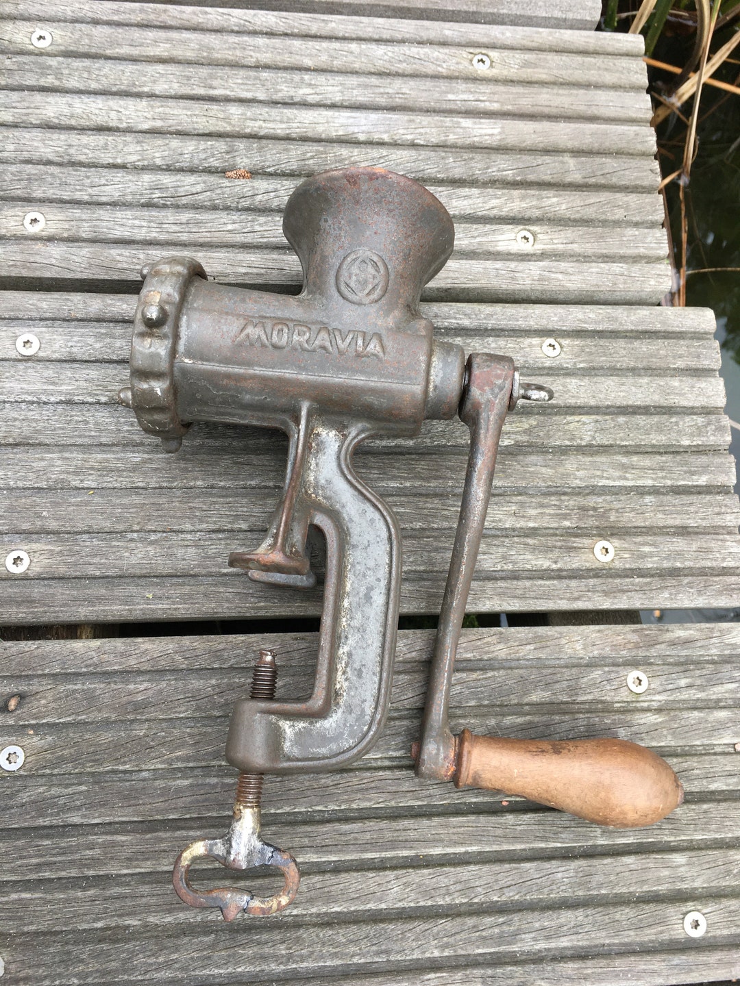 Antique Vintage Heavy Cast Iron Meat Grinder Moravia, Czechoslovakia