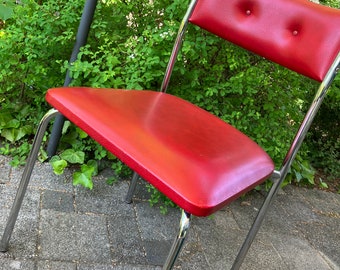 Designer-Stuhl aus den 1960ern  Metall Chrom rot Kunstleder 60er vintage