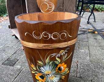 Schirmständer 60er Bauernmalerei Schirmständer Holz  Blumen Mid Century Landhaus handbemalt Volkskunst Alpen bayrisch Handarbeit Vintage