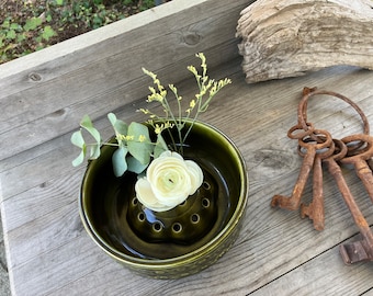 Vase plug-in vase Jasba 3 106 16 Mid Century Jasba ceramics, flower bowl, ceramic bowl, plug-in bowl, bowl, 60s, green glazed vintage
