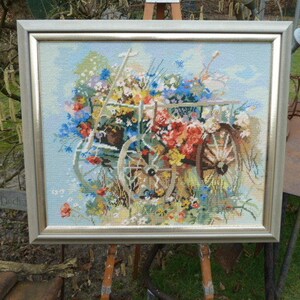 Zauberhaftes Bild Gobelinstich / Leiterwagen /
