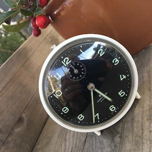 Mechanical alarm clock Junghans Bivox, 50s 60s, vintage alarm clock second hand noctilucent