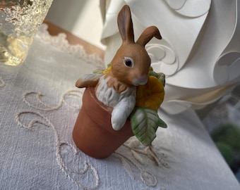Goebel Rabbit Annual Rabbit 2007 Porcelain Rabbit Figurine Easter Easter Bunny Miniature Annual Rabbit 2007 with Primrose Pot and Small Shovel Rare Item