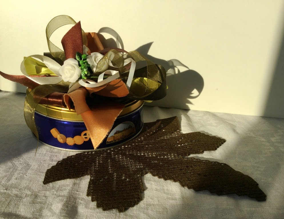 Chestnut leaf embroidery design fall mug rug freestanding  etsy