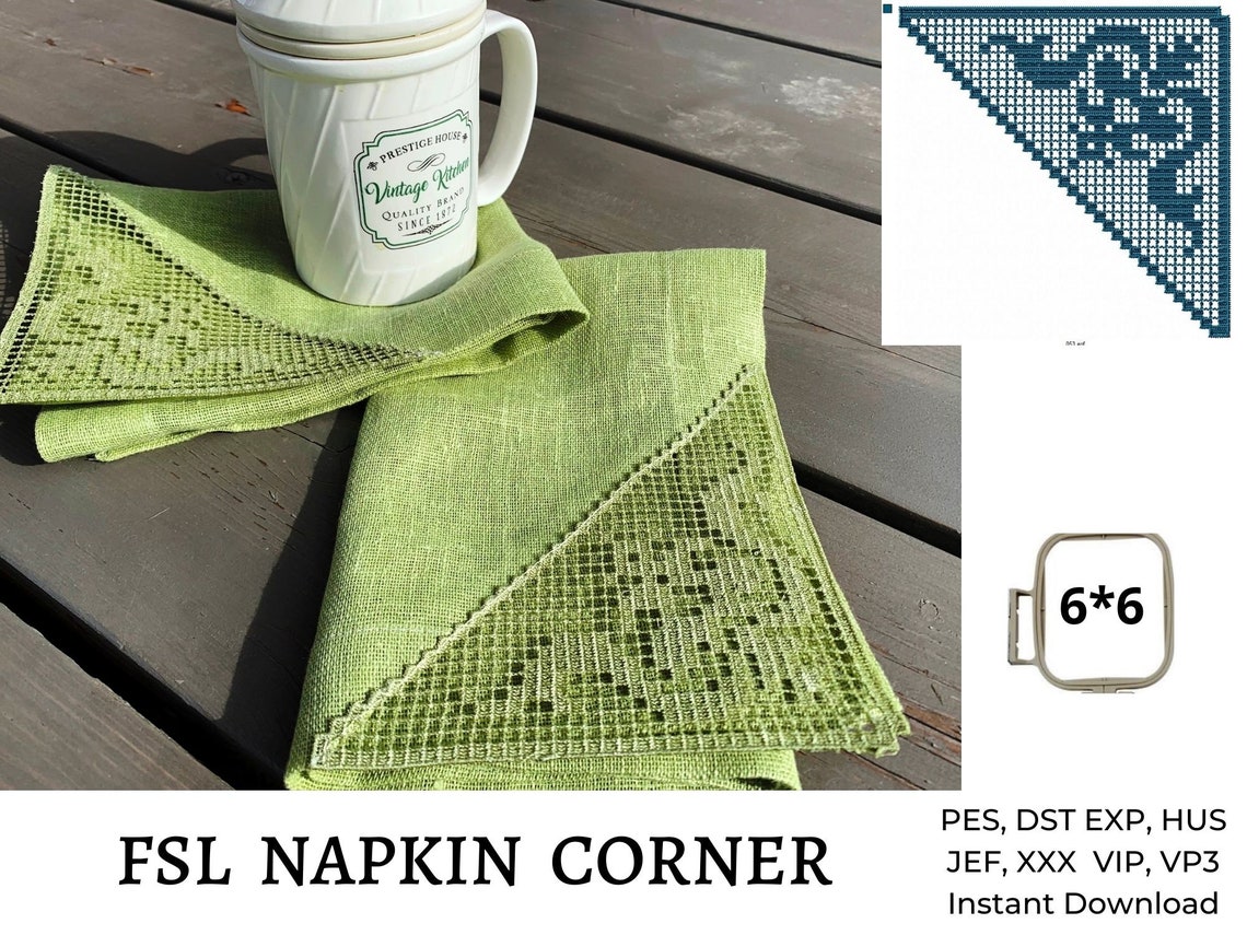 Napkin Corner Machine Embroidery Design FSL Triangular Etsy