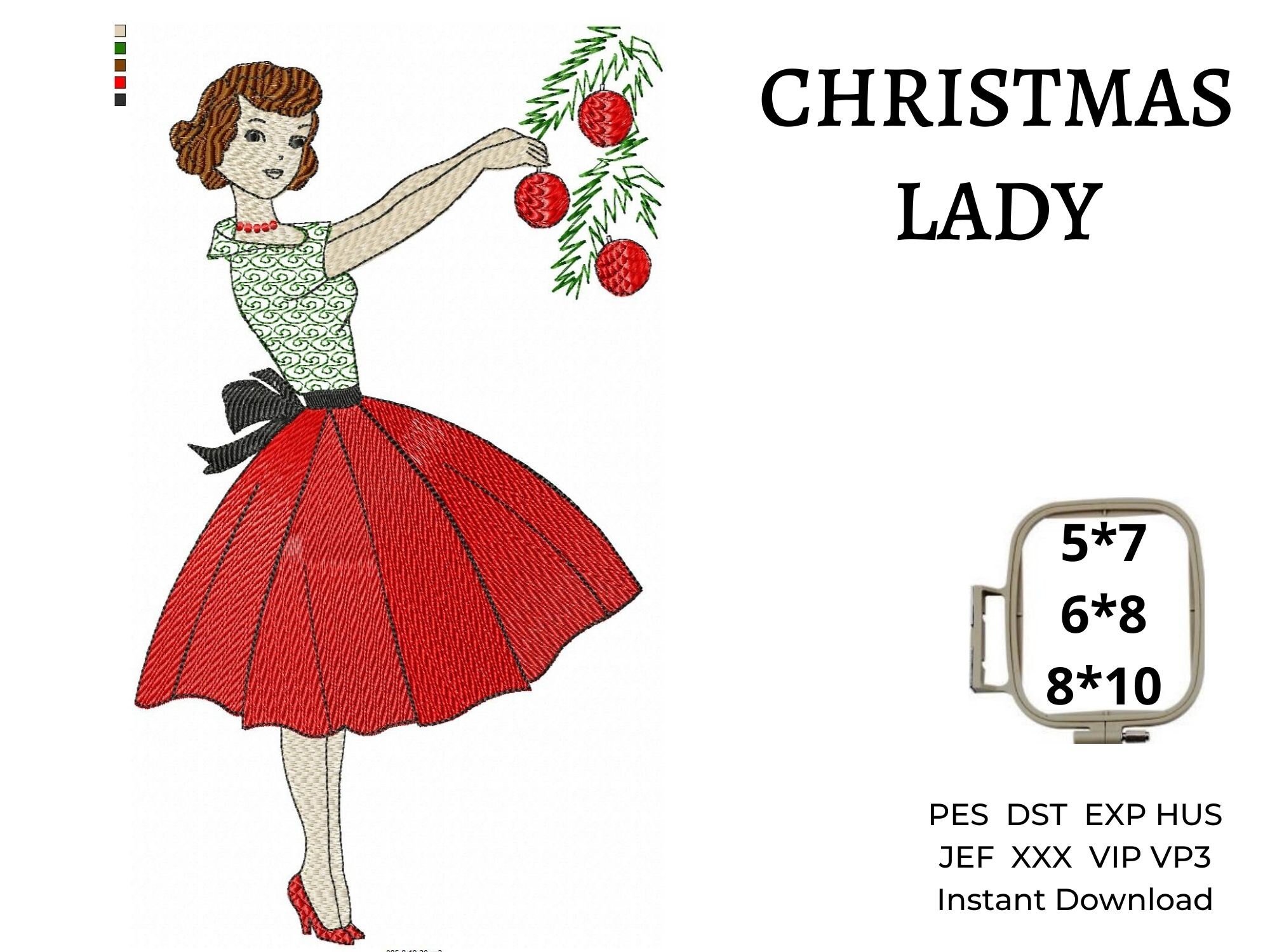 Christmas lady embroidery design retro vintage sybju machine  etsy Christmas lady embroidery design retro vintage sybju machine  etsy