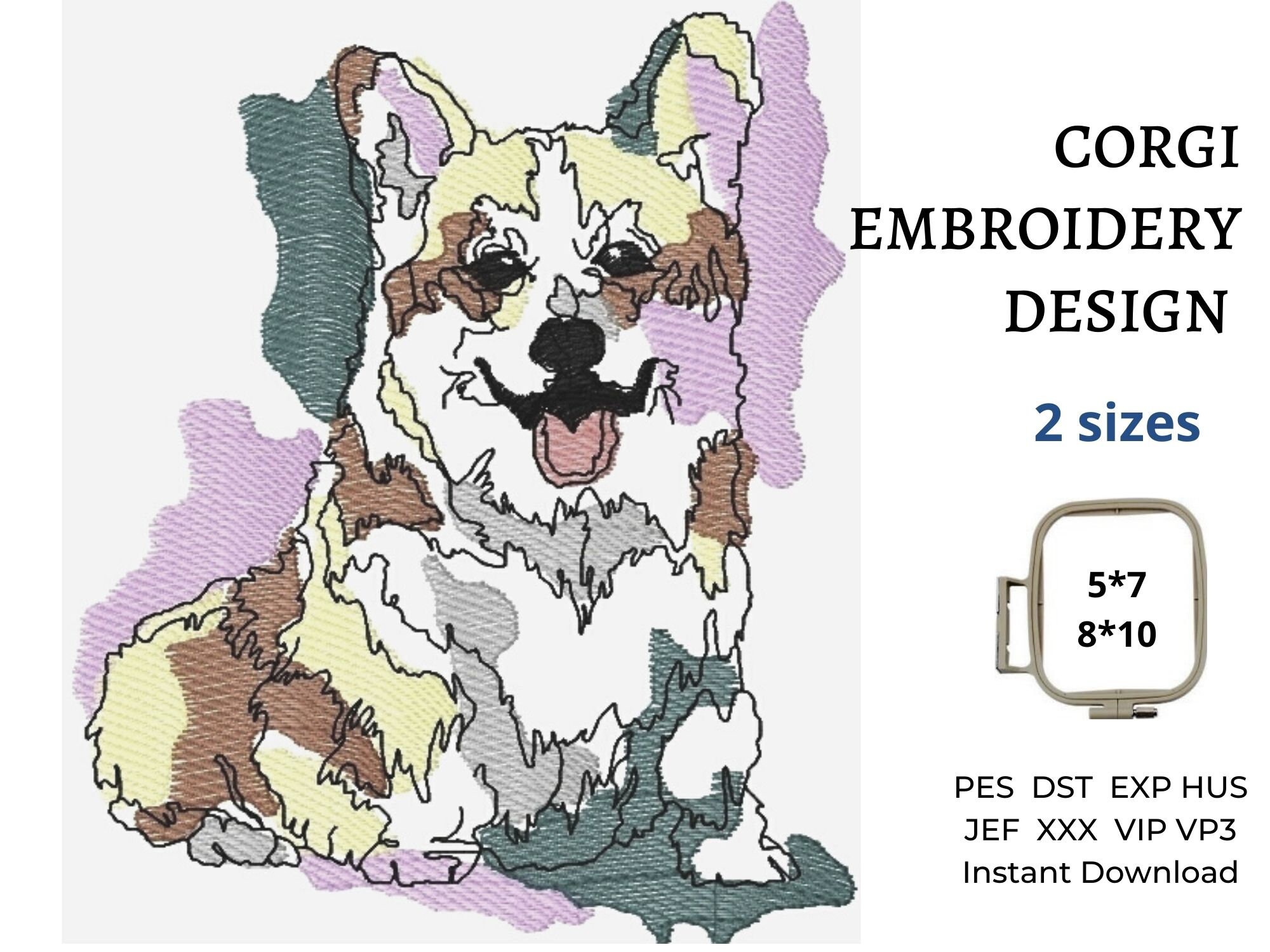 Corgi Dog Bluework Embroidery Corgi Dog Bluework Embroidery