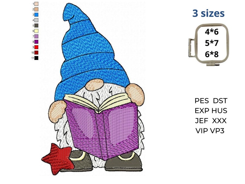Gnome reading book embroidery design back to school dwarf  etsy Gnome reading book embroidery design back to school dwarf  etsy