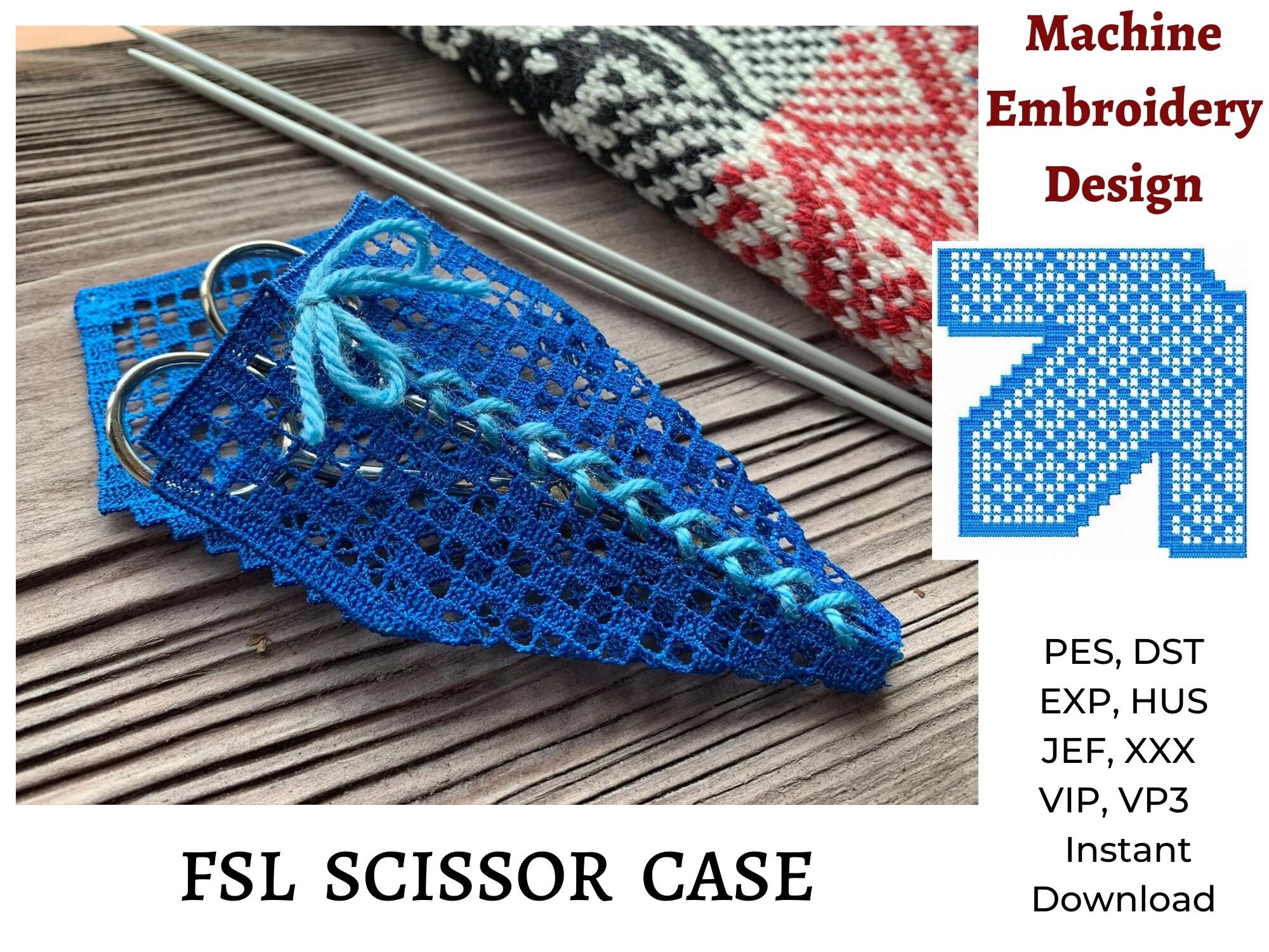 Scissor case machine embroidery design Freestanding lace FSL Etsy