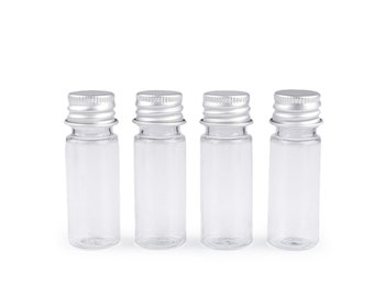 Plastic vials with metal screw caps for storing mini bottles