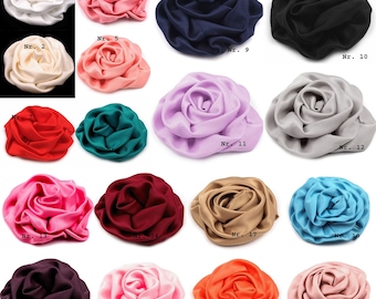 Satin rose approx. 70 mm for tinkering, sewing deco wedding decorate table decoration baptism