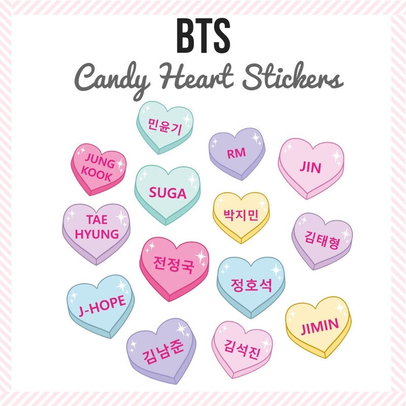 Bts Candy Heart Stickers Etsy