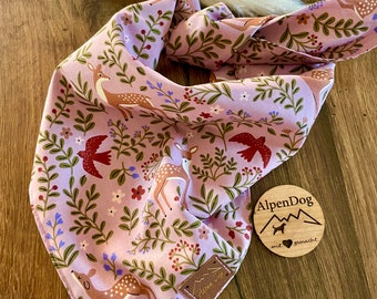 Dog scarf in pink with small forest animals Limited Edition