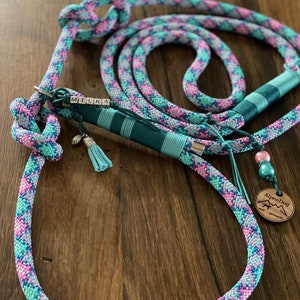 Retriever leash - colorful turquoise with name chain