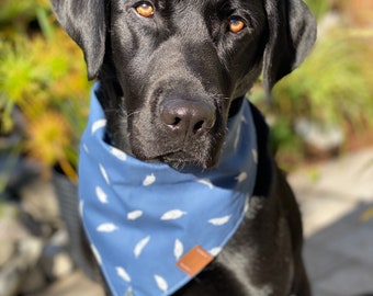 Dog scarf in blue with white feathers