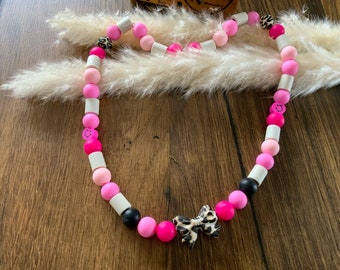 Dog collar with E-M ceramic pipes and silicone beads