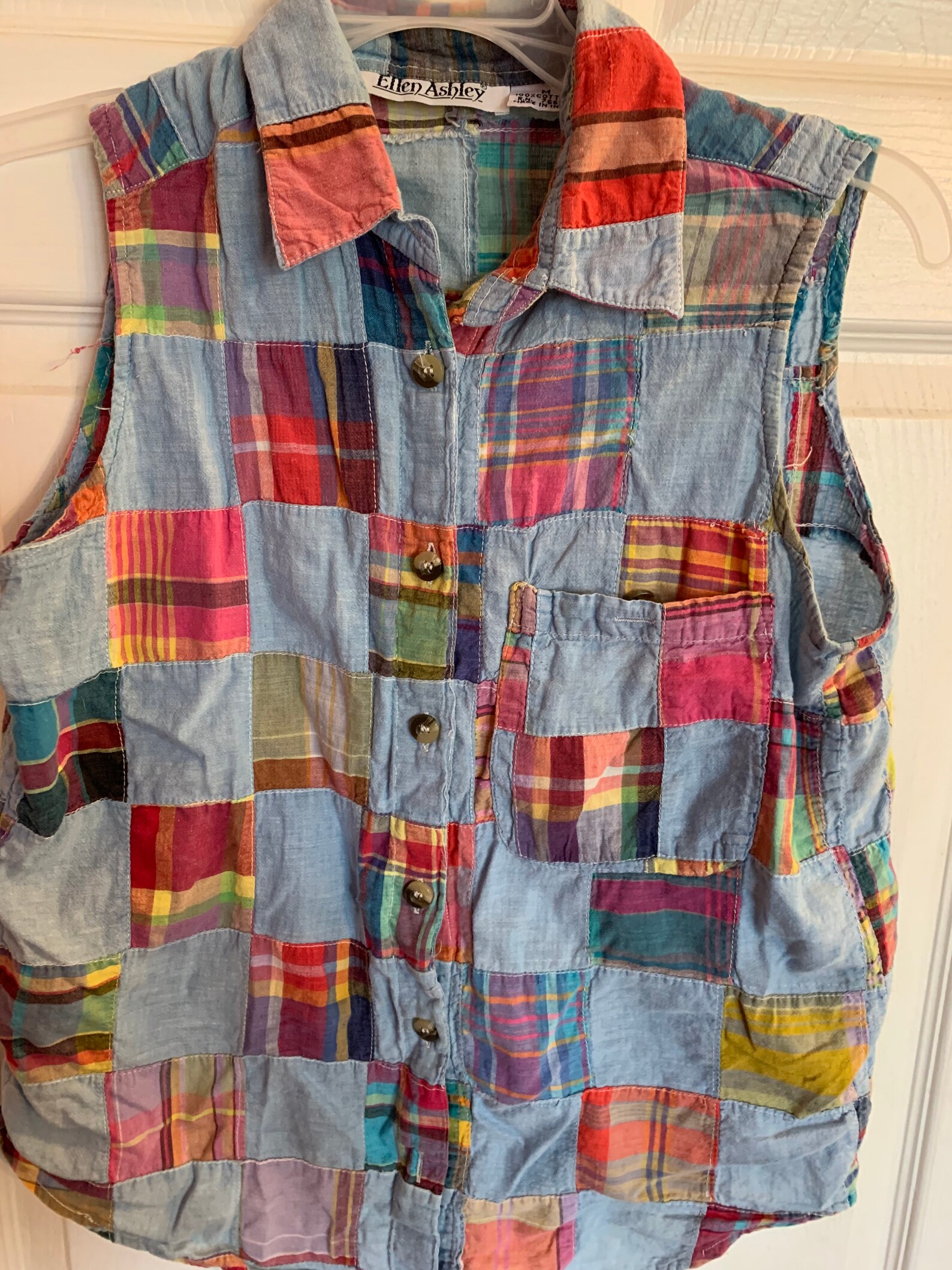 Denim Quilt Tacky Funky Vest Size Medium Etsy