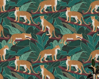 Tropical Wallpaper Leopard Wall Stickers Dark Green Accent Wall Design