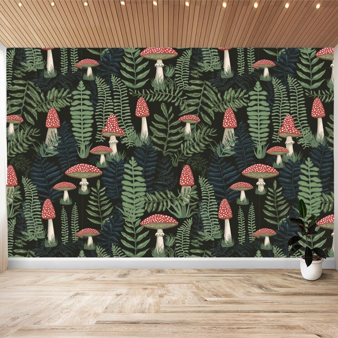 Whimsical Mushroom Wallpaper - Etsy