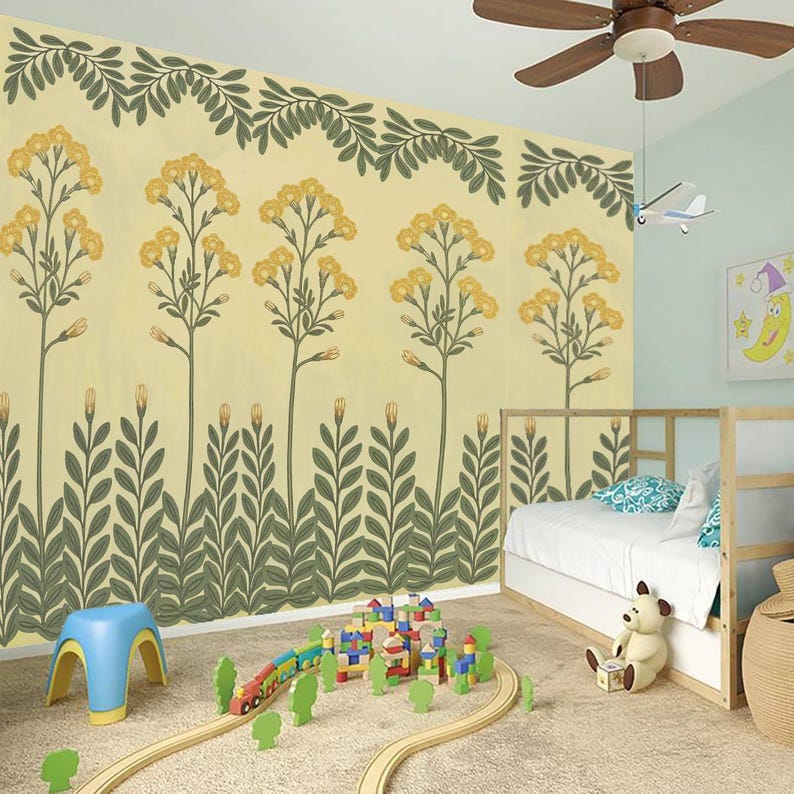 Floral Wallpaper Art Nouveau Accent Wall Design Retro Botanical Home ...