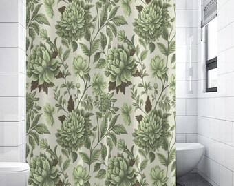 Floral Boho Green Shower Curtain | Farmhouse Decoration