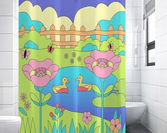 Colorful Kidcore Shower Curtain | Dopamine Bathroom Curtain |
