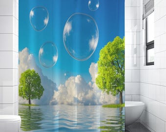 Future Aero Shower Curtain Blue Green Bathroom Decor