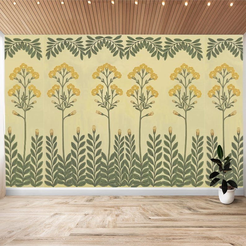 Floral Wallpaper Art Nouveau Accent Wall Design Retro Botanical Home ...