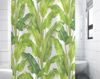 Floral Shower Curtain Boho Bathroom Green Tropical Decoration
