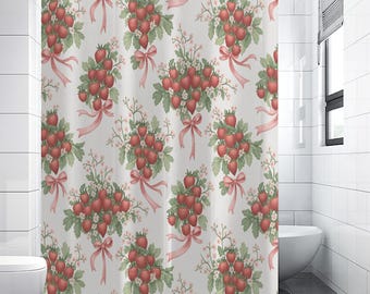 Strawberry Shower Curtain | Farmhouse Home Decor |