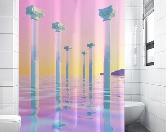 Pastel Vaporwave Shower Curtain | Liminal Space Home Decor | Aesthetic Poolrooms