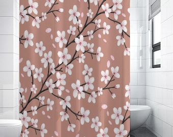 Cherry Blossoms Shower Curtain | Brown Shower Curtain | Shower Curtain Boho |