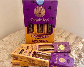Lavendelrökelsepinnar / Avslappningsmeditation / Organisk / Handrullad - Set om 3. Lång brinntid