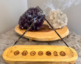 7 chakra's brede houten handgemaakte wierookhouder