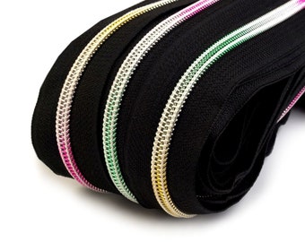 Reißverschluss 5mm Meterware Regenbogen 3 Zipper schwarz