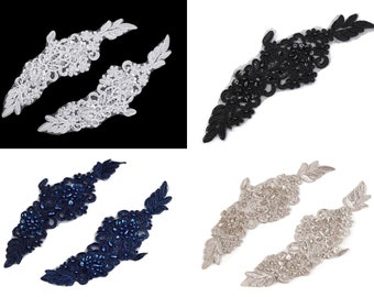 Lace insert decoration patch lace 6.8 x 19.5 cm with beads