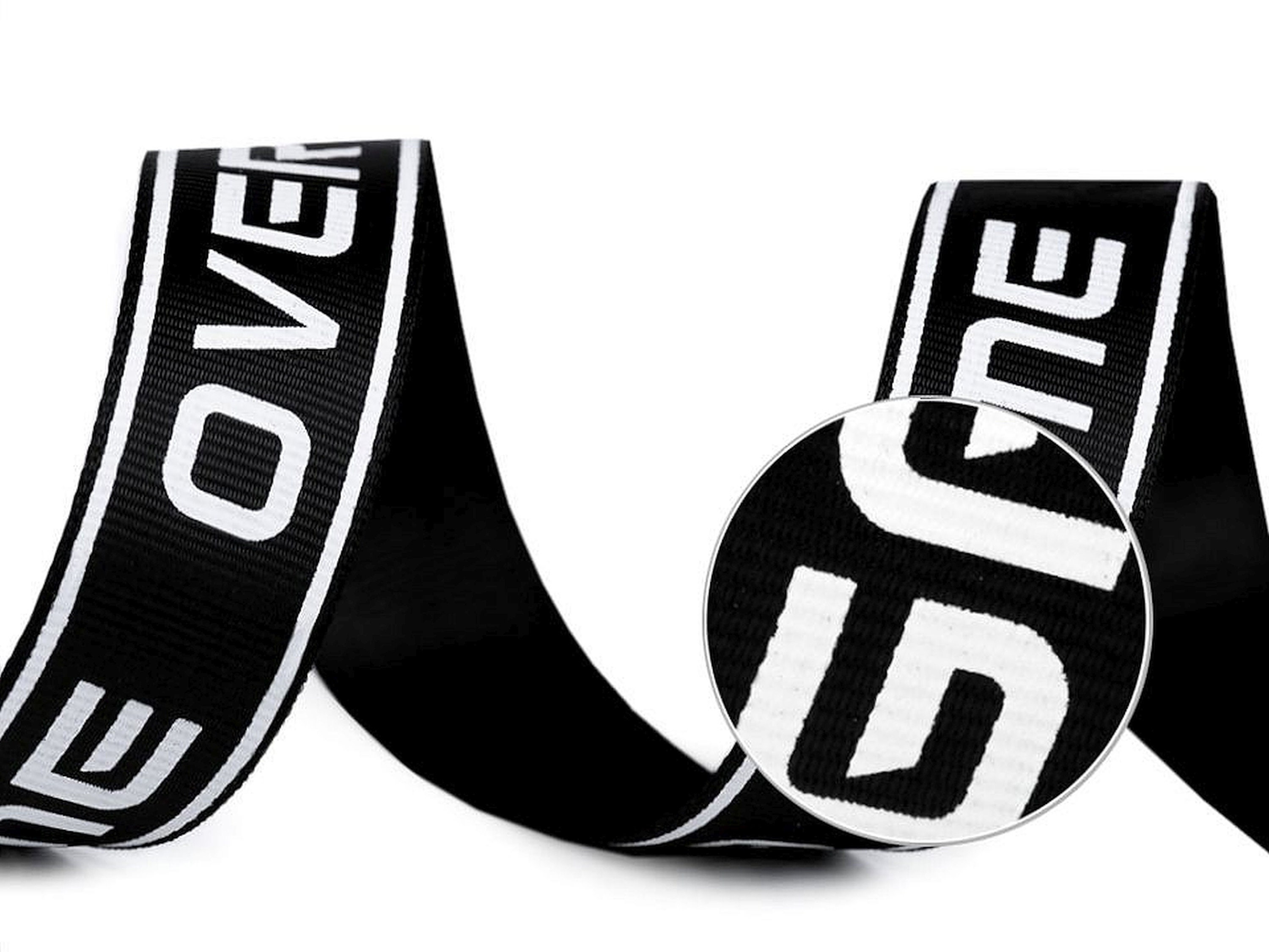 Grosgrain ribbon with Game Over & mirrored print, width 25 mm - sold by the meter