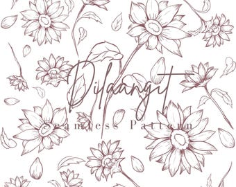 Sunflower Seamless Pattern: Floral Fabric Print, Scrapbooking (Digital Download)