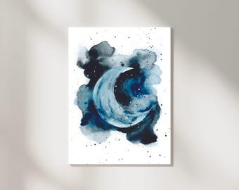 Impresión de acuarela de luna creciente: Arte mural celestial (descarga digital)