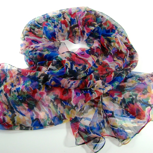 Scarf/shawl colorful flower print 100% silk/chiffon 105 X 160