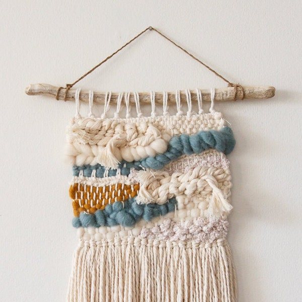 Woven Wall Hanging | Teal, Mustard + Pink Bohome Style | Boho Inspired Decor | Weaving Tapestry |