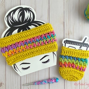 The KnottyQuill Ice Cup Cozy & Earwarmer PDF Pattern, Crochet Pattern Bundle, Crochet Cup Cozy Pattern