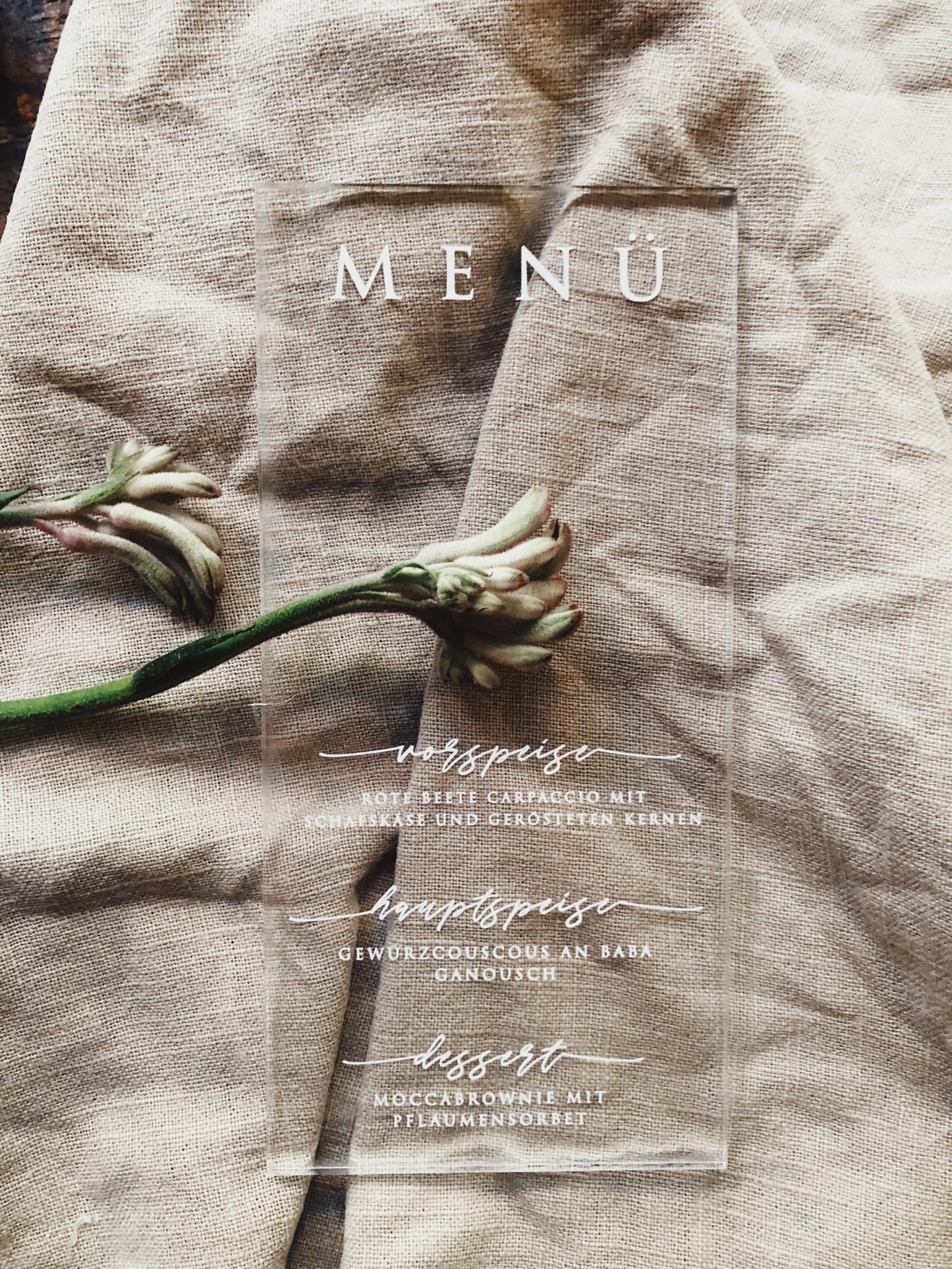 Acrylic glass menu menu Etsy