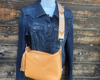 Cognac  Leather Handbag / Crossbody Bag Medium Size