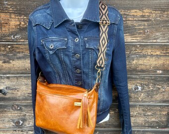 Cognac  Leather Handbag / Crossbody Bag Medium Size