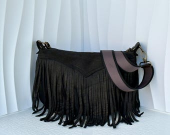 Leather Handbag with Fringe