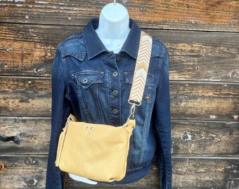 Beige Leather Handbag / Crossbody Bag Small Size
